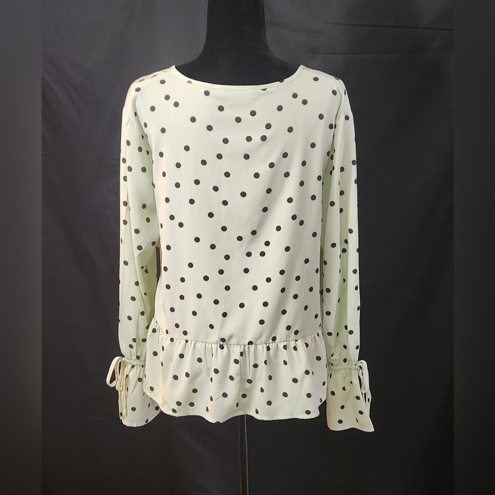 Asos Long Sleeve Polka Dot Blouse In Pistachio Si… - image 5